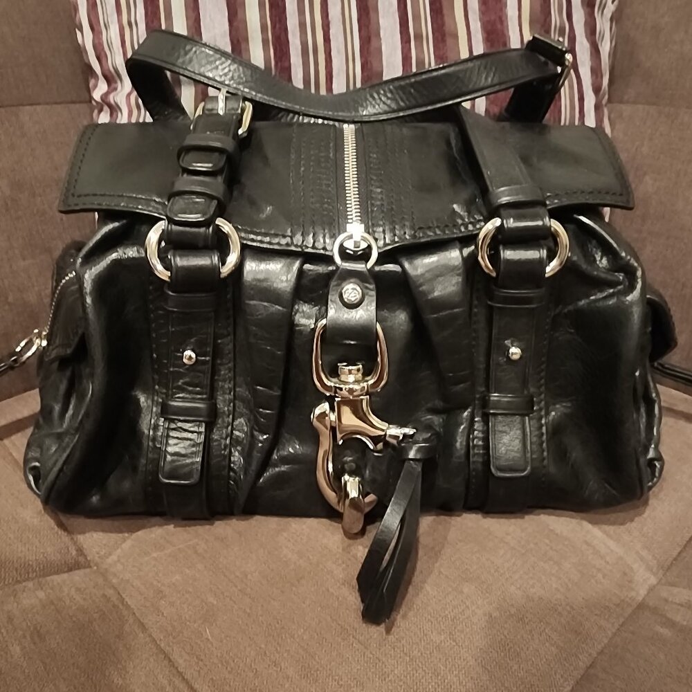 Francesco Biasa Black Vintage Rare Leather Satchel w/Silver Hardware (NWOT)